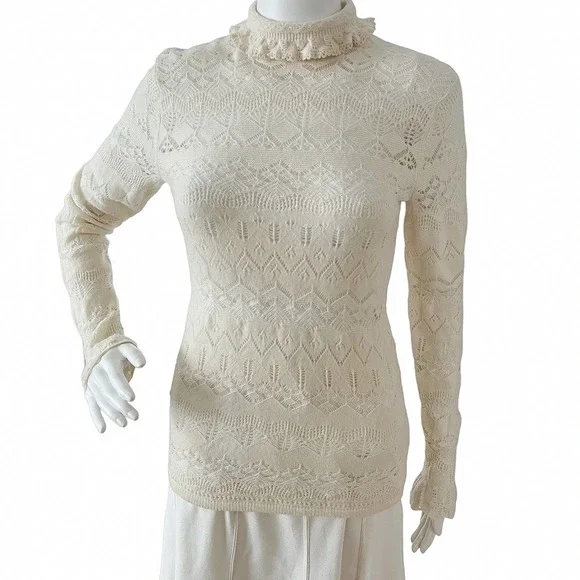 VINTAGE RALPH LAUREN BLUE LABEL MOCK NECK POINTELLE WOOL SWEATER WOMEN SIZE S